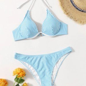 Blue Striped Underwire Bikini